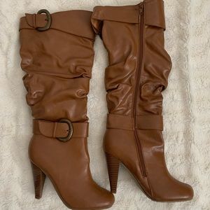 BAMBOO faux leather brown high heel boots (7 1/2)